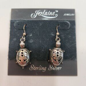 NWT Vintage Jezlaine Large Filigree Dangle Sterling Silver Turtle Earrings